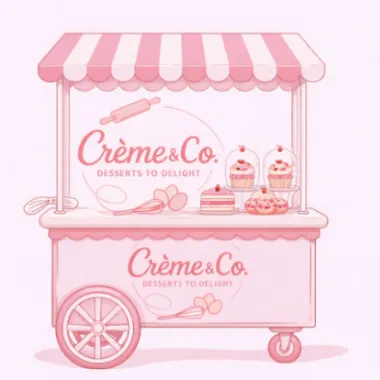 Illustration of the Crème & Co. pink dessert cart